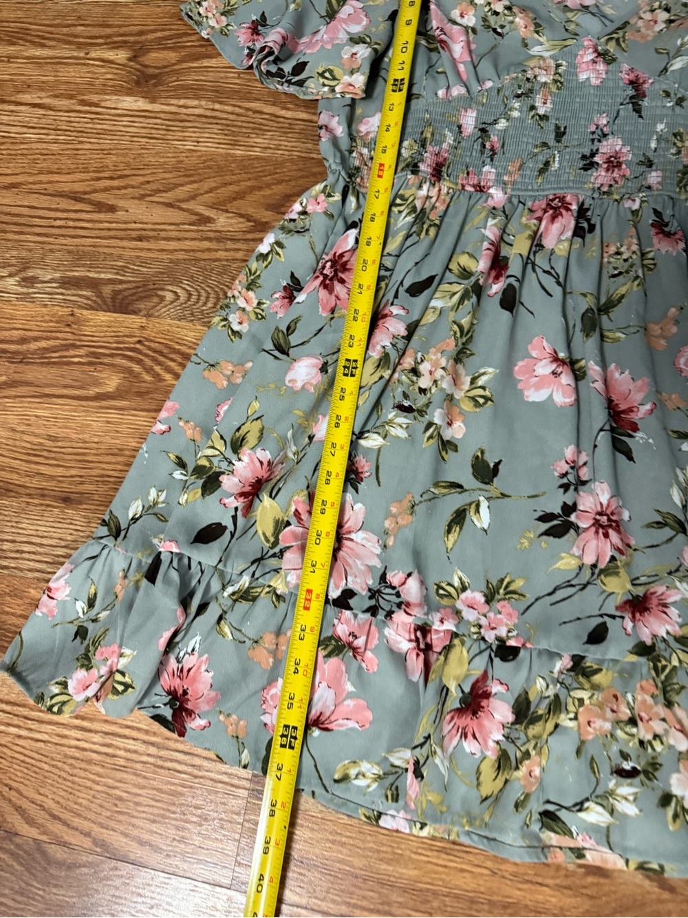Xhilaration Sage Floral V-Neck Smocked Dress With Ruffled Hem Size XXL - Picture 8 of 12